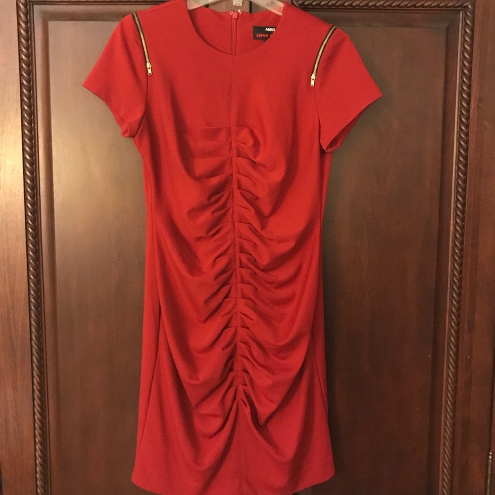 Zippers and Rushing make for a fun red dress!